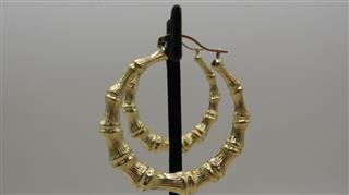 14K Bamboo Hoop Earrings Yellow Gold 5.7g, 5mm Width